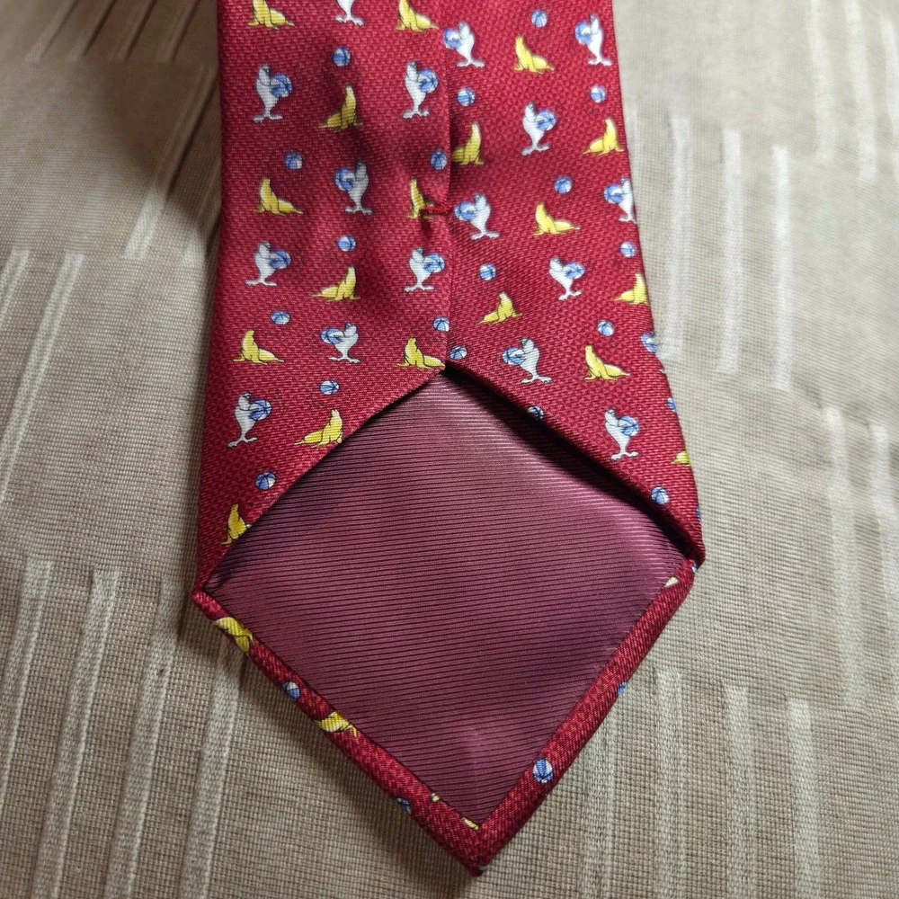 BEAUFORT The‎ Rack Men's Red 100% Silk Tie with Seal/Ball Pattern Made in Italy